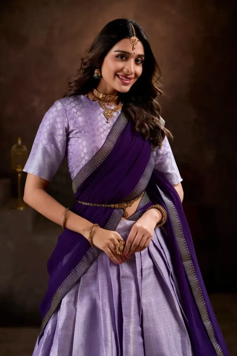 Jacquard Silk Weaving Work Half Saree South Indian Lehenga
