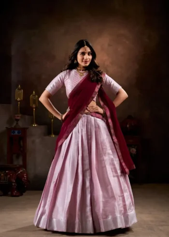 Jacquard Silk Weaving Work Half Saree South Indian Lehenga