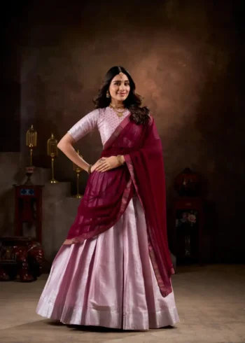 Jacquard Silk Weaving Work Half Saree South Indian Lehenga