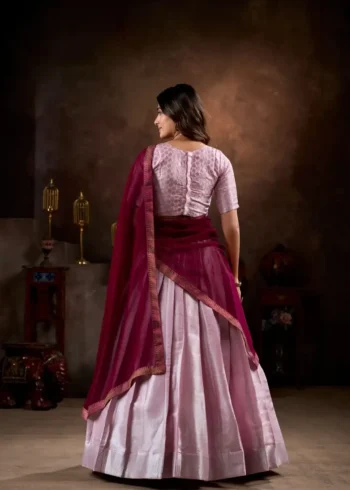 Jacquard Silk Weaving Work Half Saree South Indian Lehenga