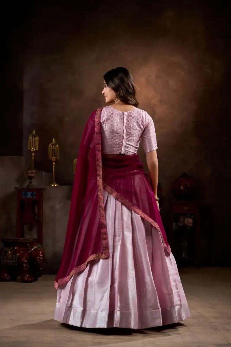 Jacquard Silk Weaving Work Half Saree South Indian Lehenga