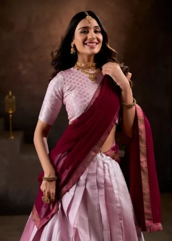 Jacquard Silk Weaving Work Half Saree South Indian Lehenga