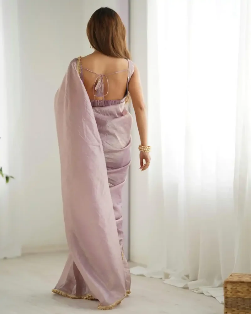 Ligh Pink Gold Crush Tissue Silk Stitched Party Wear Saree