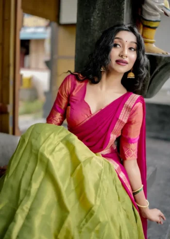 Kanchipuram Zari Weaving Work South Indian Half Saree Lehenga
