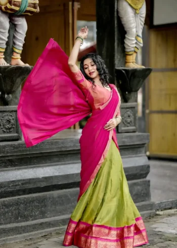 Kanchipuram Zari Weaving Work South Indian Half Saree Lehenga