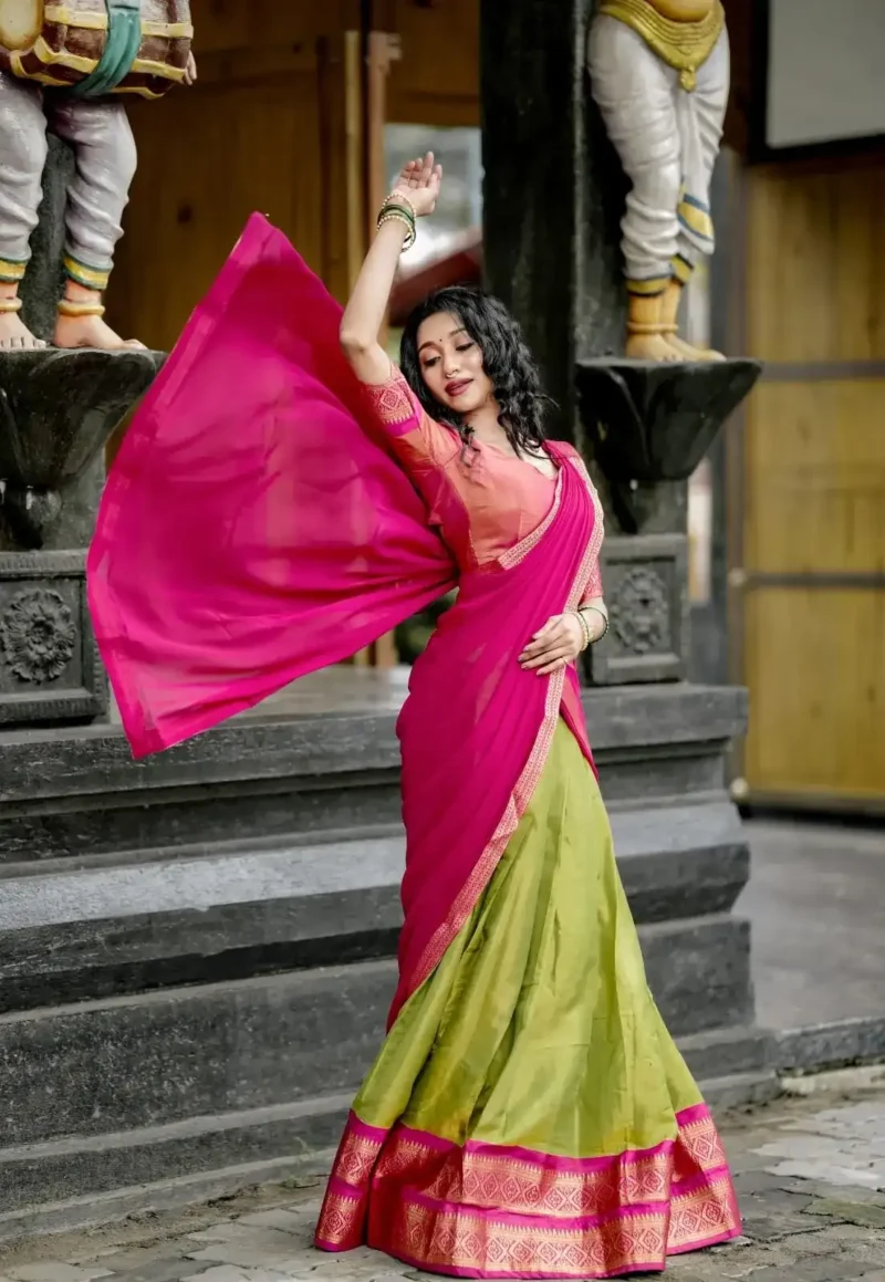 Kanchipuram Zari Weaving Work South Indian Half Saree Lehenga