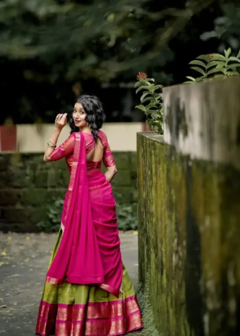 Kanchipuram Zari Weaving Work South Indian Half Saree Lehenga