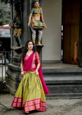 Kanchipuram Zari Weaving Work South Indian Half Saree Lehenga
