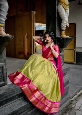 Kanchipuram Zari Weaving Work South Indian Half Saree Lehenga