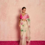 Cut Dana Handwork Floral Printed Soft Organza Designer Saree