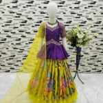 Yellow Kediya Style Chinon Embroidered Kids Lehenga Choli