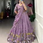 Lavender Color Vichitra Simmer Sequins and Thread Embroidery Work Party Wear & Wedding Lehenga