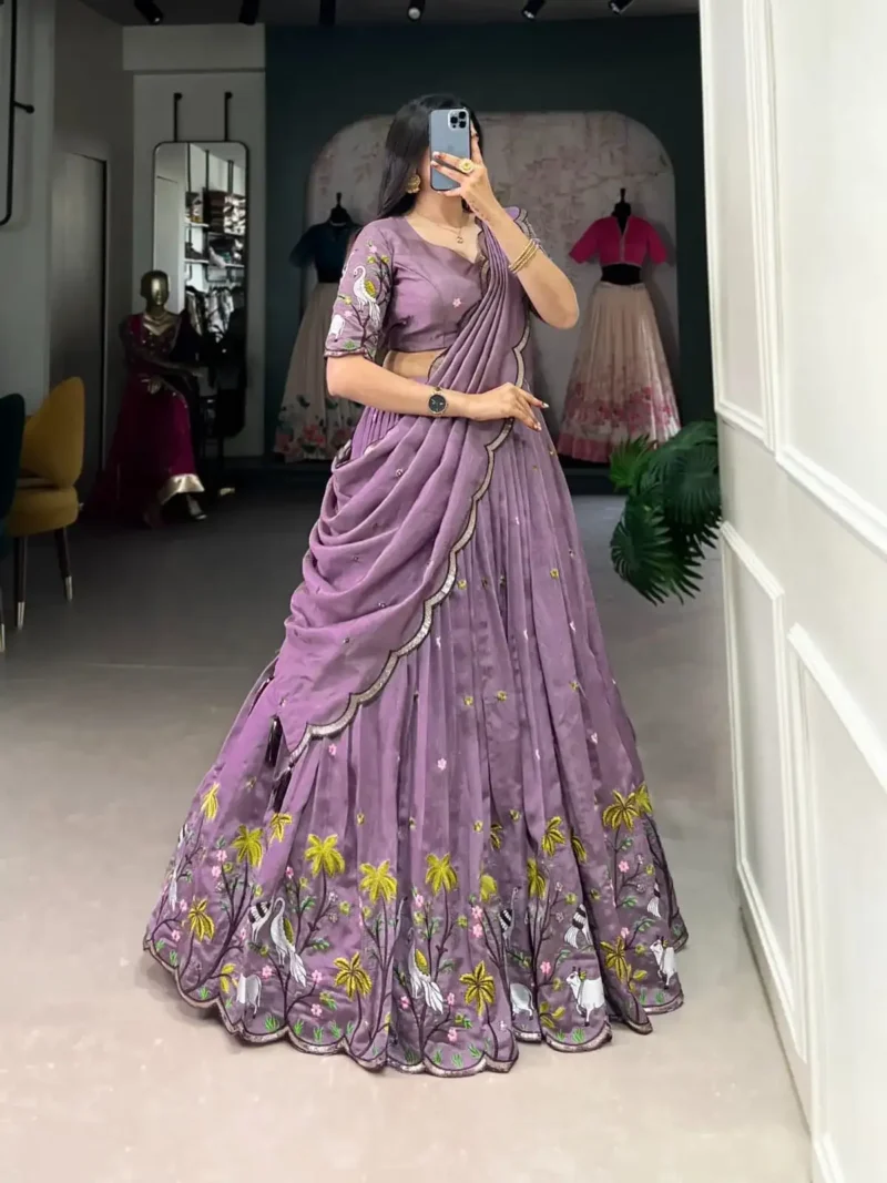 Lavender Color Vichitra Simmer Sequins and Thread Embroidery Work Party Wear & Wedding Lehenga