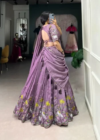 Lavender Color Vichitra Simmer Sequins and Thread Embroidery Work Party Wear & Wedding Lehenga