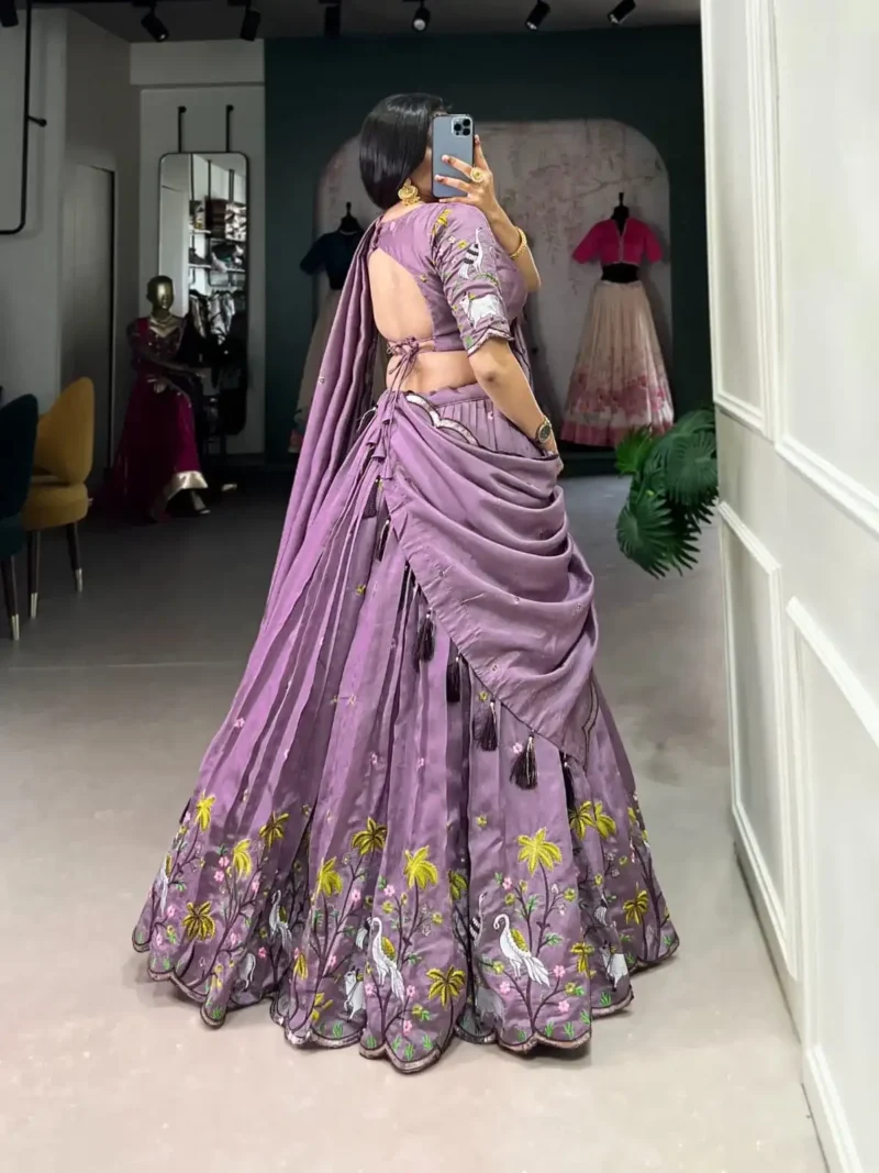 Lavender Color Vichitra Simmer Sequins and Thread Embroidery Work Party Wear & Wedding Lehenga