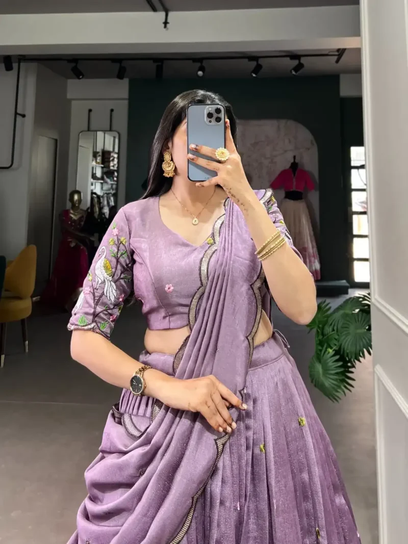 Lavender Color Vichitra Simmer Sequins and Thread Embroidery Work Party Wear & Wedding Lehenga