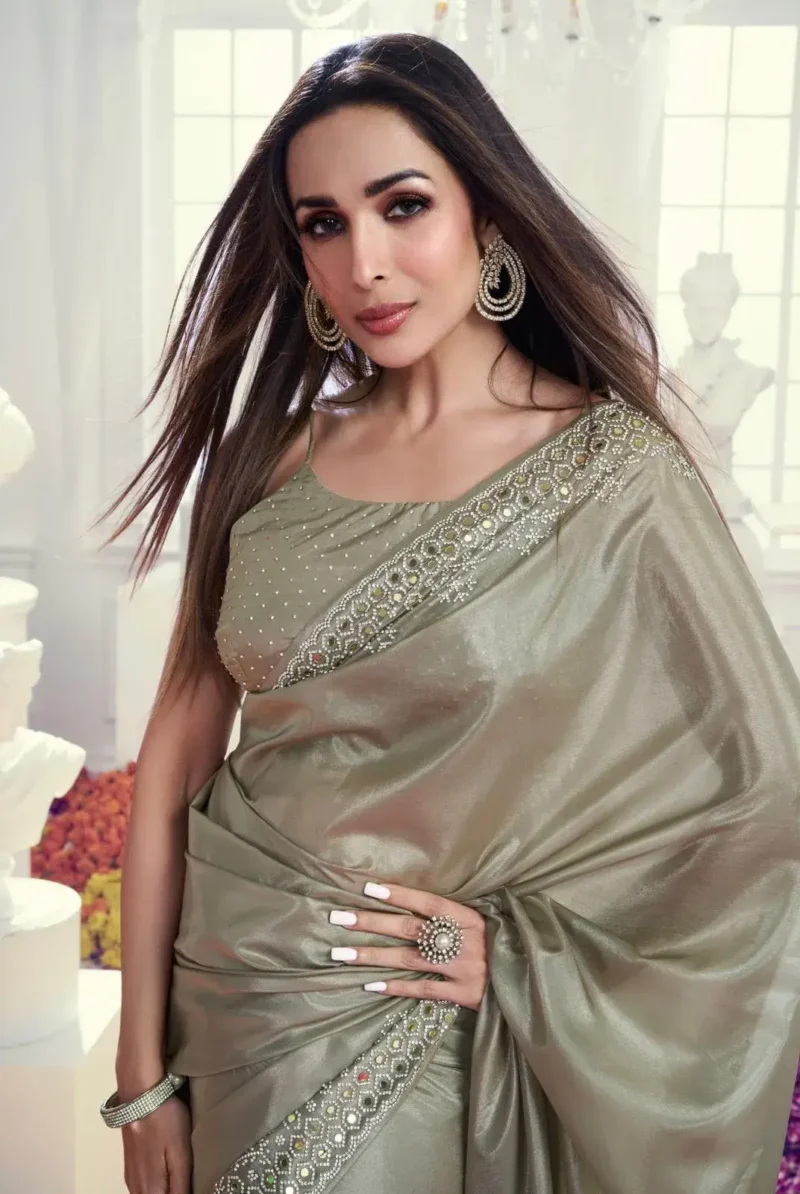 Malaika Arora Inspired Jimmy Choo Diamond & Hand Mirror Work Saree