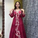 Maroon Colour Chinon Heavy Embroidery Sequence Work Designer Party Wear Gown
