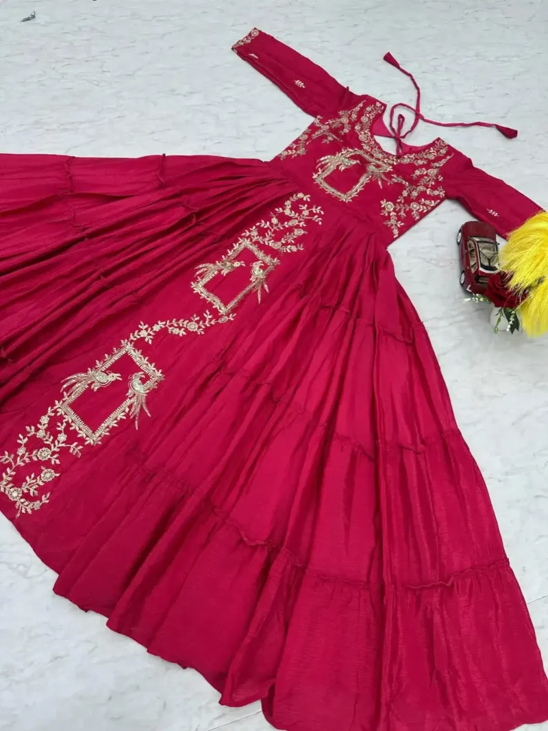 Maroon Colour Chinon Heavy Embroidery Sequence Work Designer Party Wear Gown
