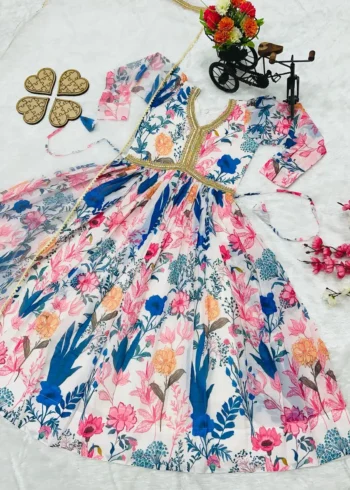 Multi Color Digital Printed Partywear Gown for Kids