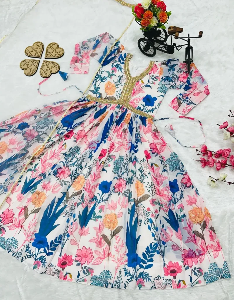Multi Color Digital Printed Partywear Gown for Kids
