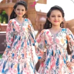 Multi Color Digital Printed Partywear Gown for Kids