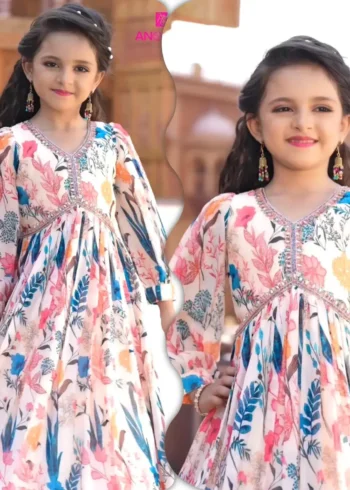 Multi Color Digital Printed Partywear Gown for Kids