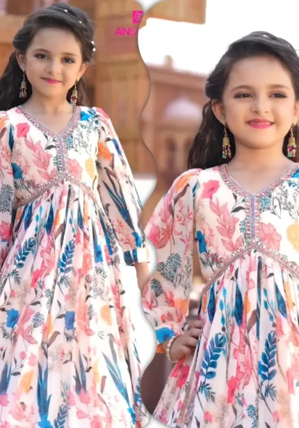 Multi Color Digital Printed Partywear Gown for Kids