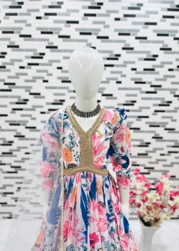 Multi Color Digital Printed Partywear Gown for Kids