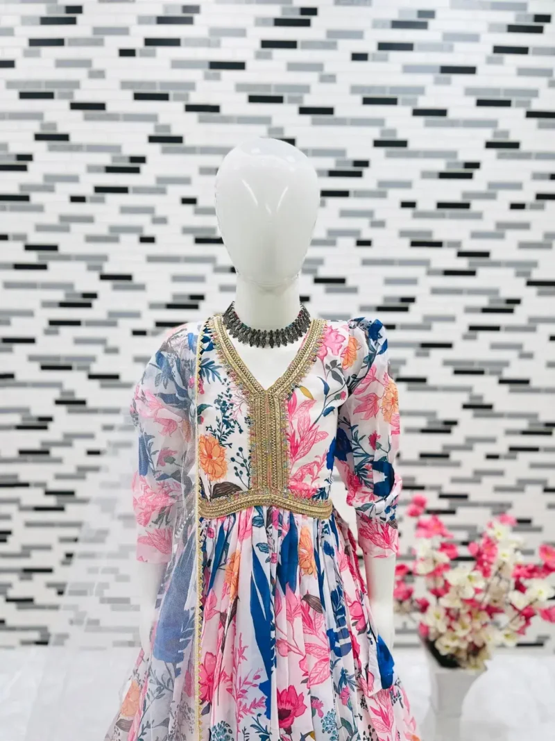 Multi Color Digital Printed Partywear Gown for Kids
