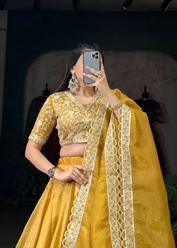 Mustard Yellow Goldie Plain Lehenga for Haldi & Bridesmaid