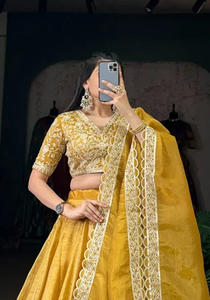 Mustard Yellow Goldie Plain Lehenga for Haldi & Bridesmaid