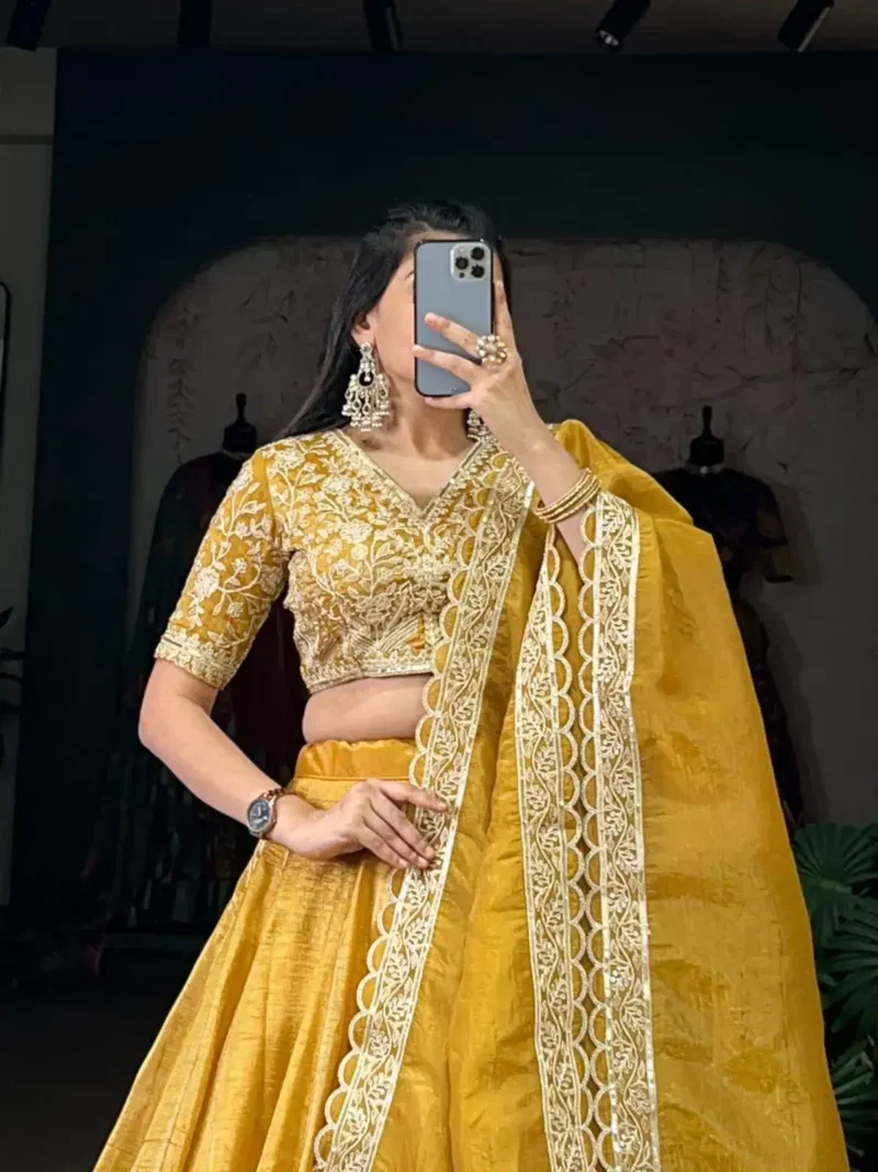 Mustard Yellow Goldie Plain Lehenga for Haldi & Bridesmaid