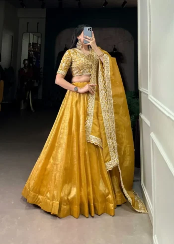 Mustard Yellow Goldie Plain Lehenga for Haldi & Bridesmaid