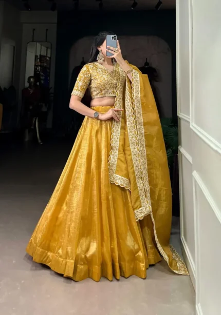 Mustard Yellow Goldie Plain Lehenga for Haldi & Bridesmaid