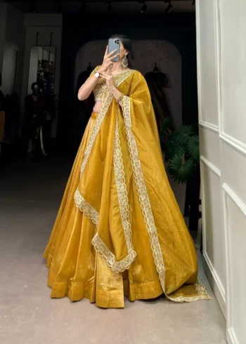 Mustard Yellow Goldie Plain Lehenga for Haldi & Bridesmaid