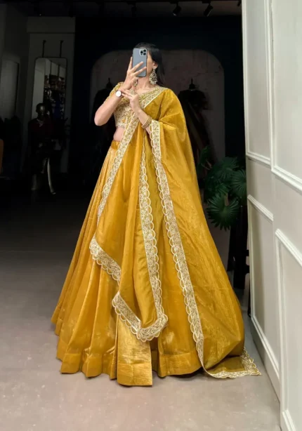 Mustard Yellow Goldie Plain Lehenga for Haldi & Bridesmaid