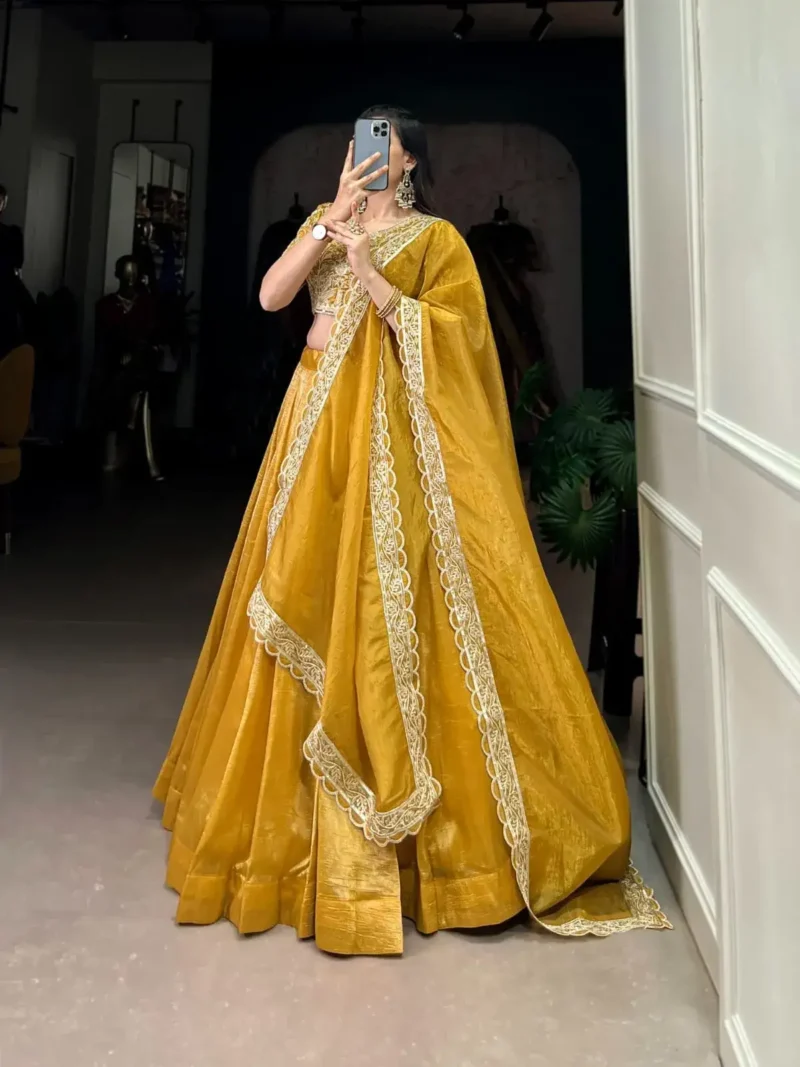 Mustard Yellow Goldie Plain Lehenga for Haldi & Bridesmaid