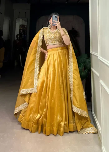 Mustard Yellow Goldie Plain Lehenga for Haldi & Bridesmaid