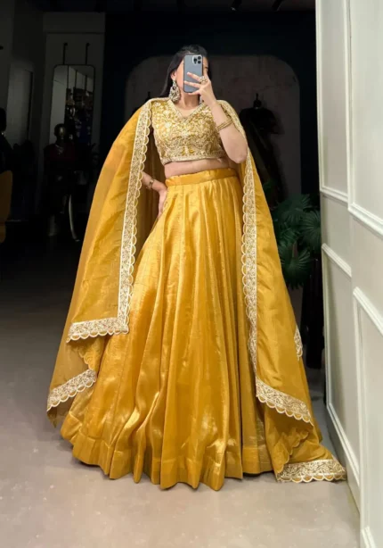 Mustard Yellow Goldie Plain Lehenga for Haldi & Bridesmaid