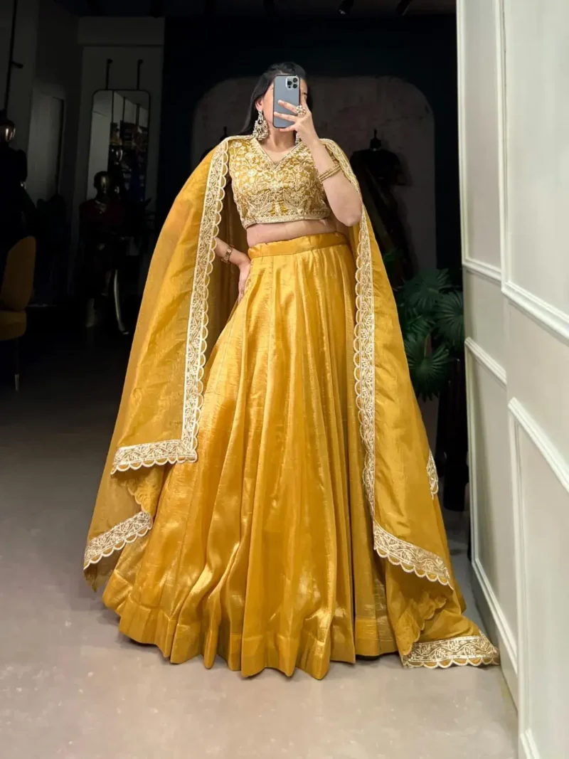 Mustard Yellow Goldie Plain Lehenga for Haldi & Bridesmaid