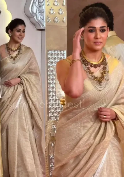 Nayanthara Inspired Rich Pallu Jacquard Work Tissue Silk Saree