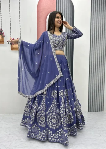 Ocean BlueFox Georgette Heavy Embroidery Sequence Work Wedding Lehenga Choli