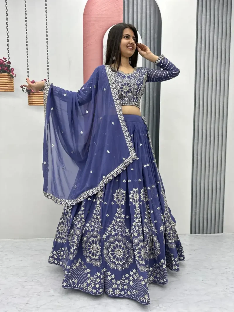 Ocean BlueFox Georgette Heavy Embroidery Sequence Work Wedding Lehenga Choli