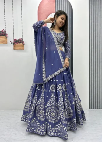 Ocean BlueFox Georgette Heavy Embroidery Sequence Work Wedding Lehenga Choli