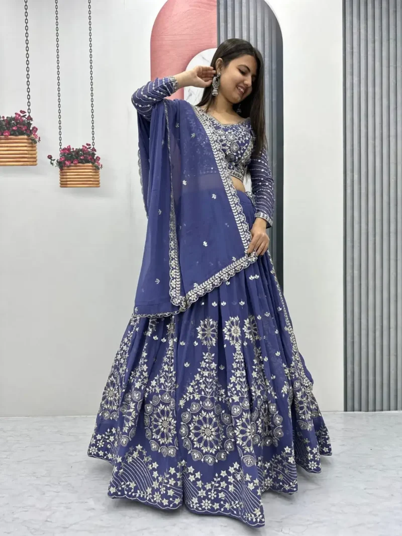 Ocean BlueFox Georgette Heavy Embroidery Sequence Work Wedding Lehenga Choli