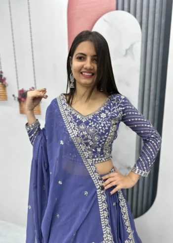 Ocean BlueFox Georgette Heavy Embroidery Sequence Work Wedding Lehenga Choli