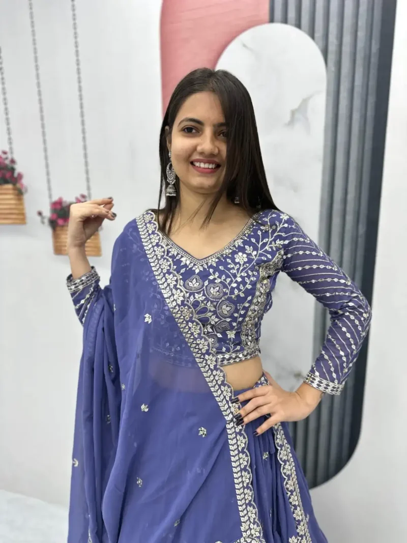 Ocean BlueFox Georgette Heavy Embroidery Sequence Work Wedding Lehenga Choli