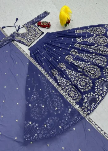 Ocean BlueFox Georgette Heavy Embroidery Sequence Work Wedding Lehenga Choli