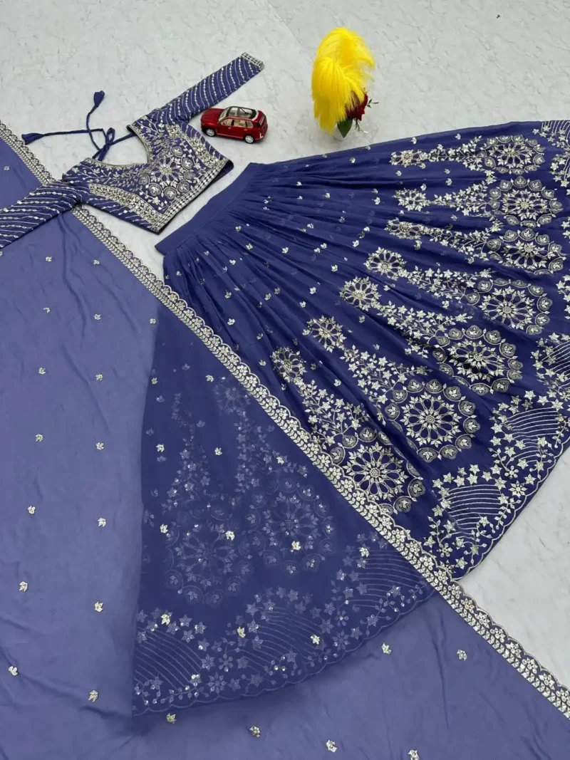 Ocean BlueFox Georgette Heavy Embroidery Sequence Work Wedding Lehenga Choli